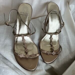 Vintage Sparkly Stuart Weitzman Champagne Rose Gold Strappy Heels 37/6-6.5